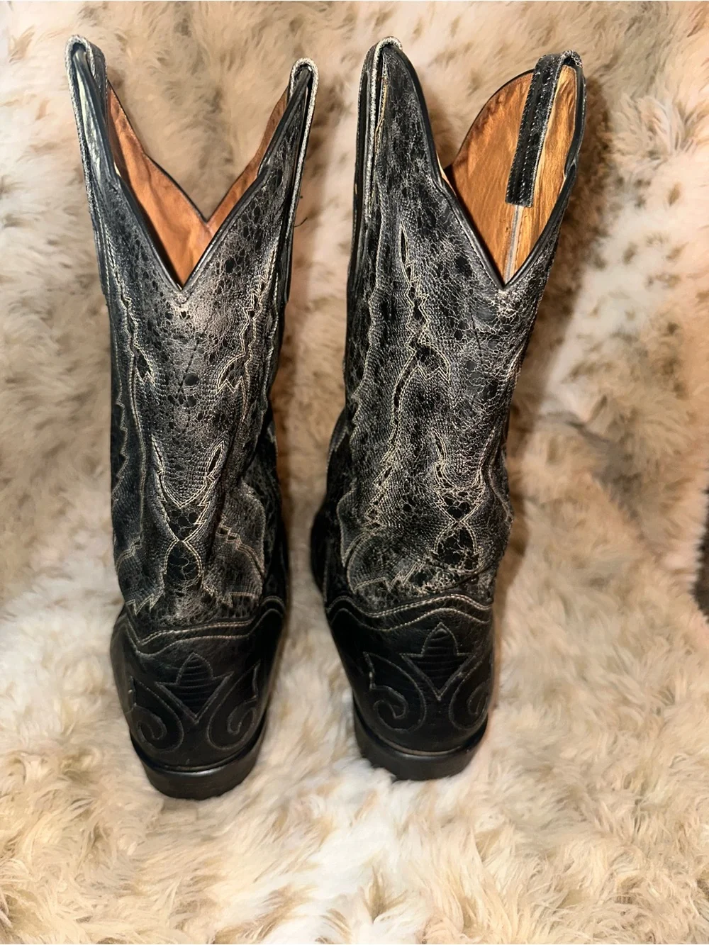 JB Dillon Black Goatskin Leather Cowboy Western Boots Mens Size 12 D